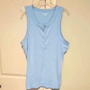 Xxl Maternity Nursing Friendly Rib Knit Blue Snap Tank Top